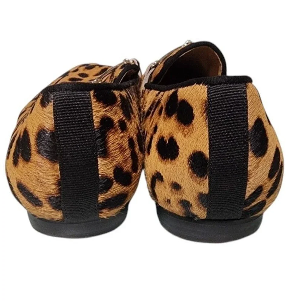 Rachel Zoe Leopard-Print Calf Hair Loafers Size 8 Horsebit Detailing Leather